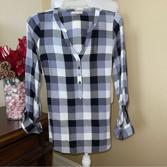 Modcloth Black White Plaid Tie Back Blouse Top XS - Picture 3 of 5